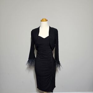 City Vibe Black Feather Trim Bolero Shrug - Size M